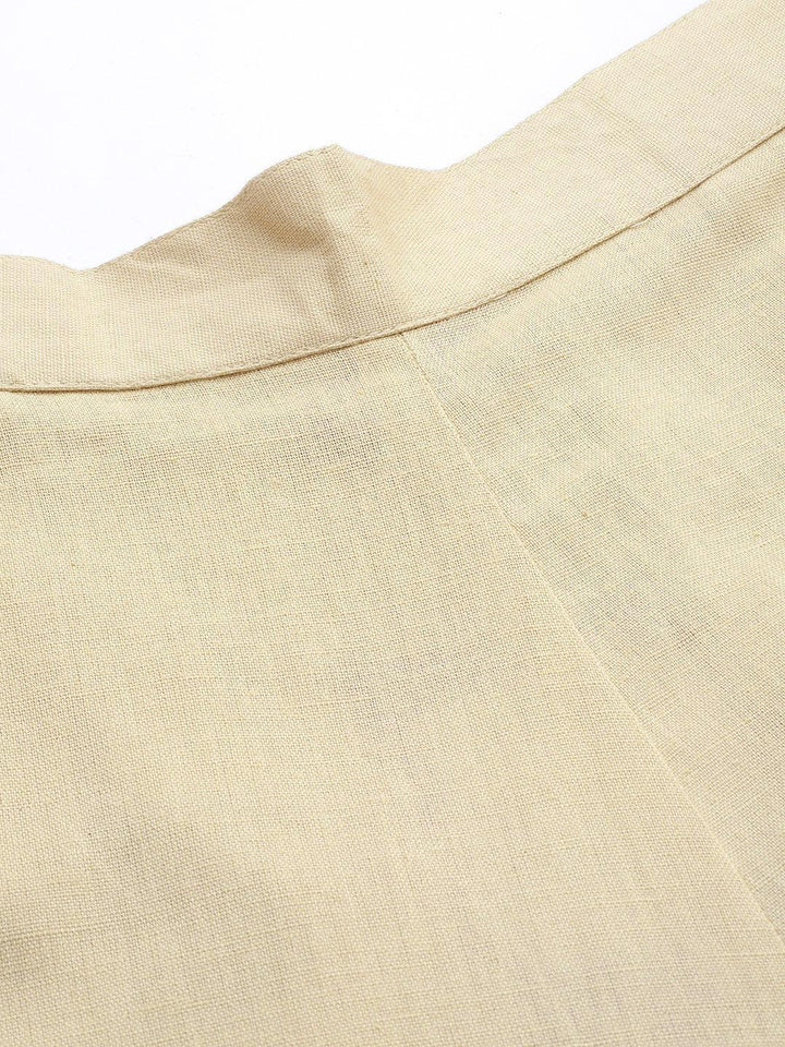 Beige Solid Cotton Trousers