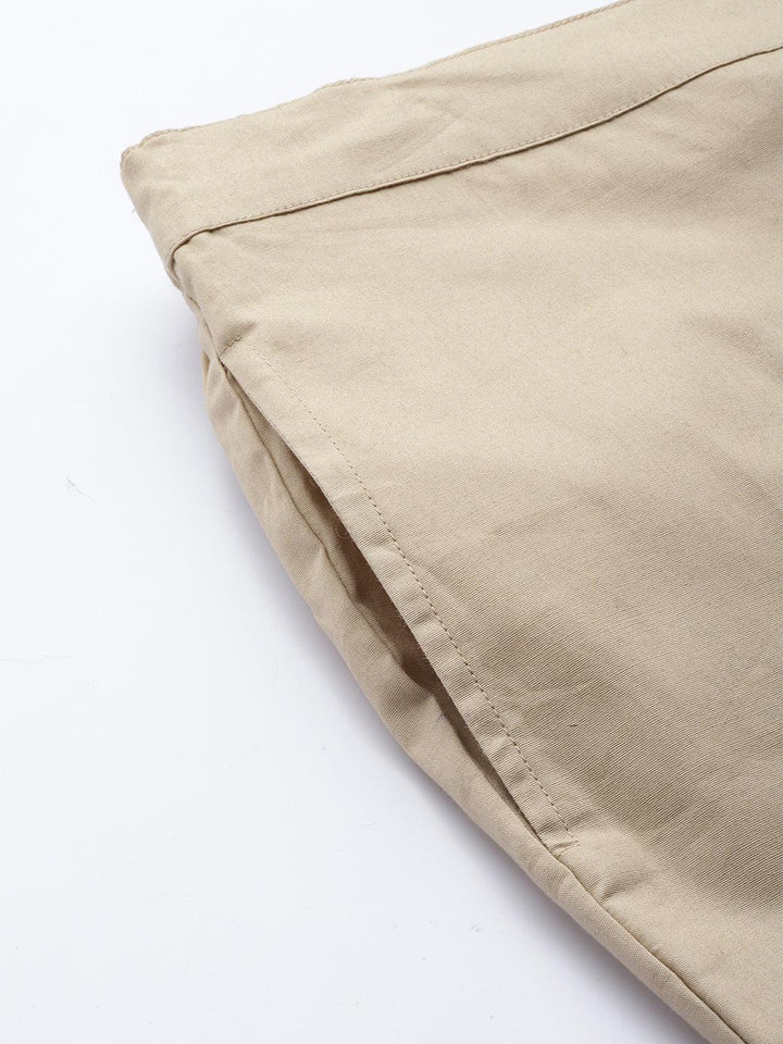 Beige Solid Cotton Trousers