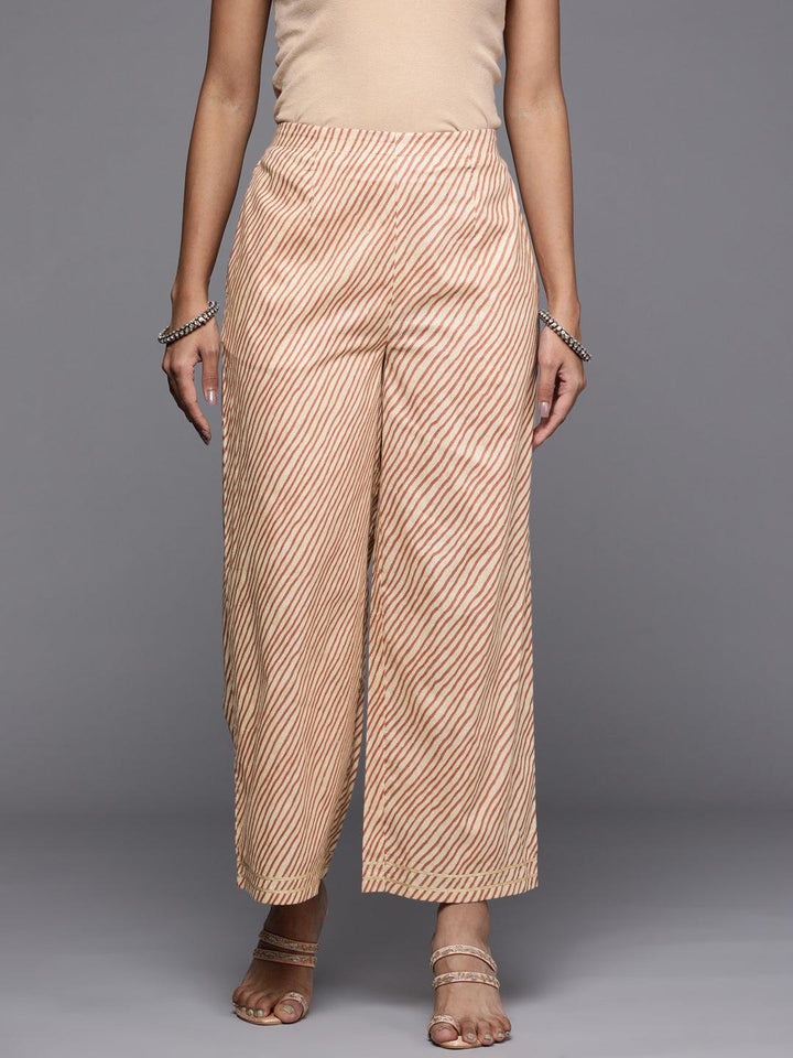 Beige Striped Cotton Palazzos - ShopLibas