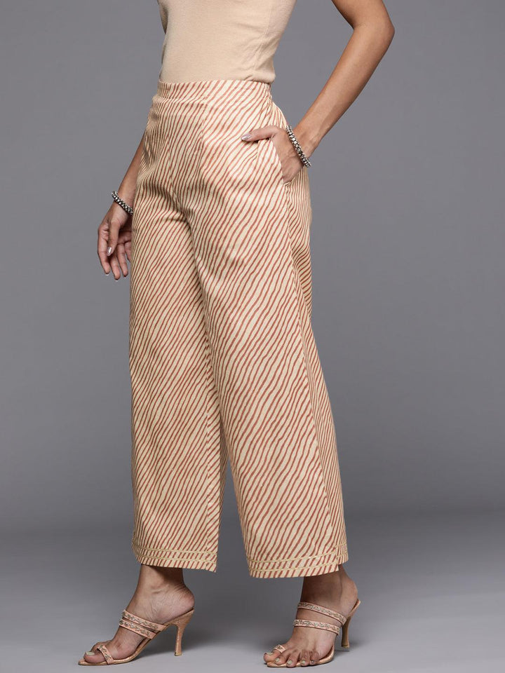 Beige Striped Cotton Palazzos - ShopLibas