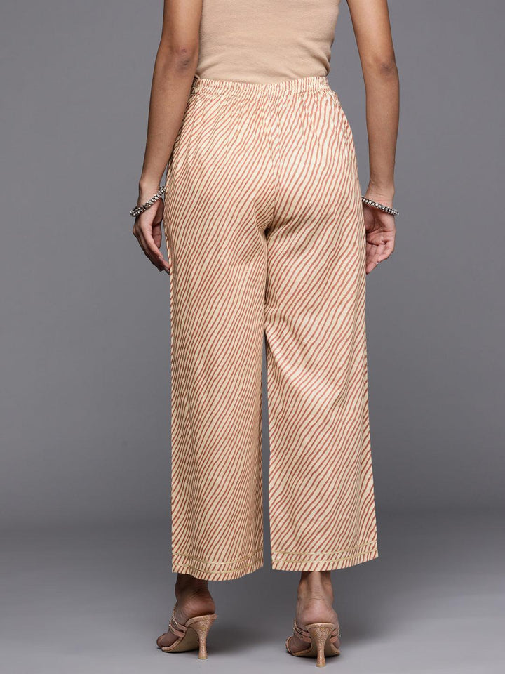 Beige Striped Cotton Palazzos - ShopLibas