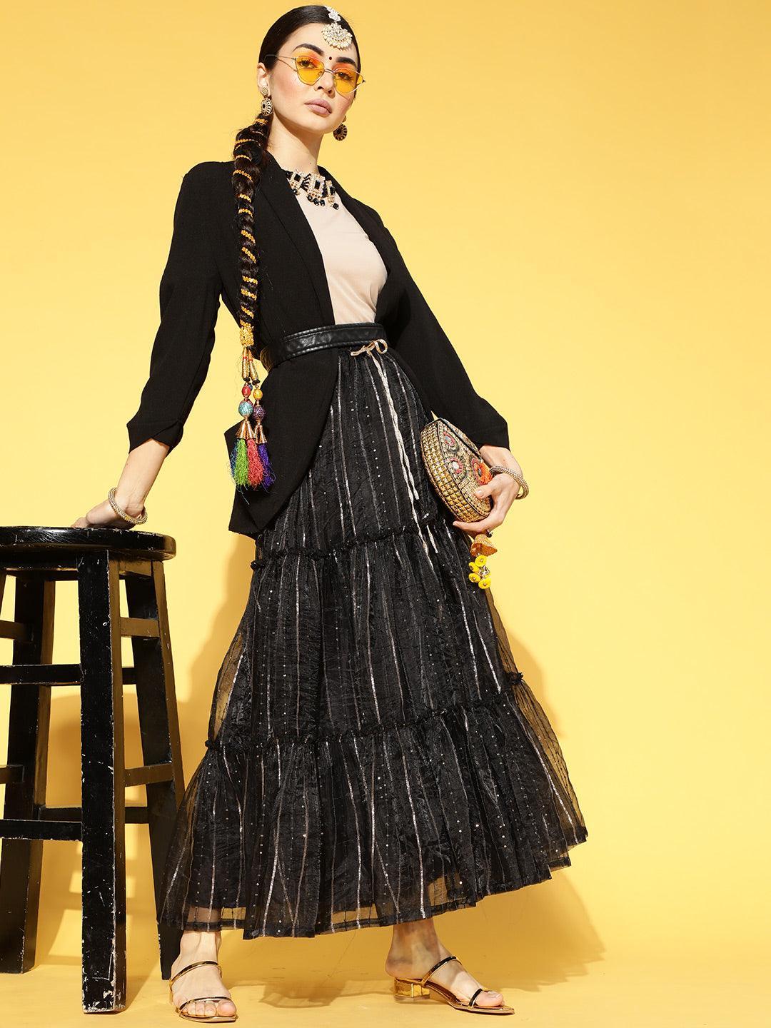 Black Embellished Polyester Skirt - ShopLibas 