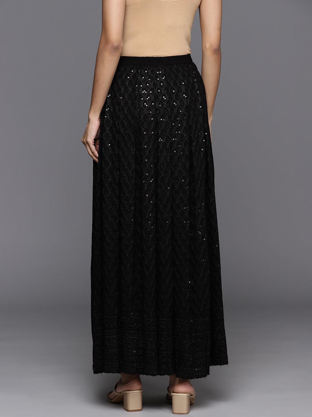 Black Embellished Rayon Skirts - Libas 