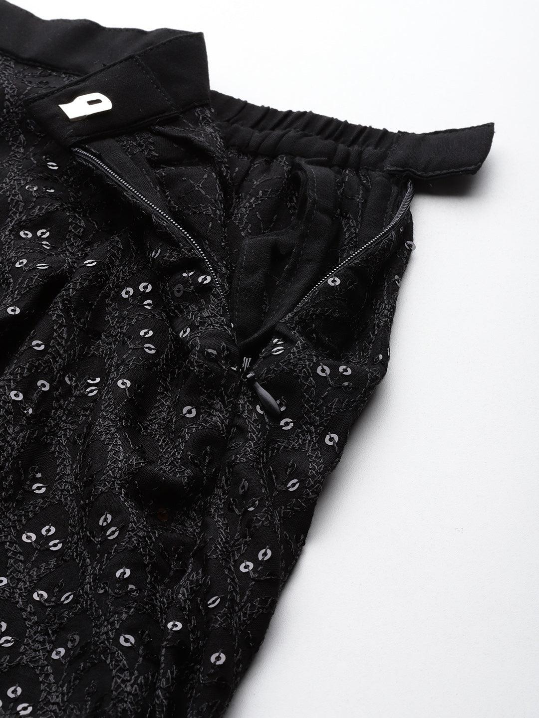 Black Embellished Rayon Skirts - Libas 