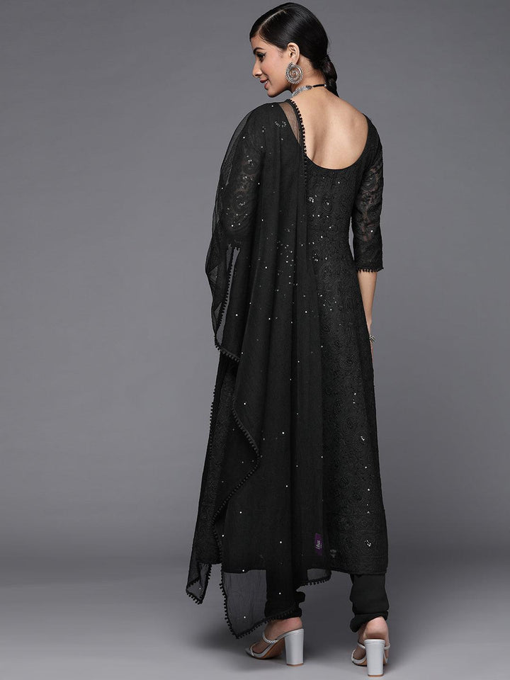 Black Embroidered Georgette Anarkali Suit Set - ShopLibas