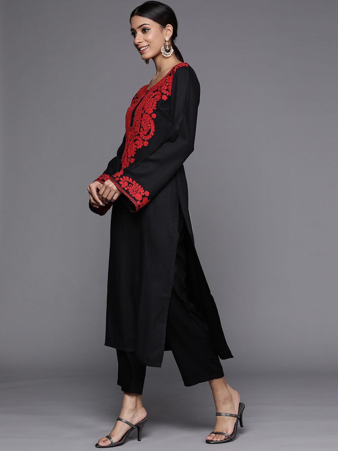 Black Embroidered Rayon Kurta - ShopLibas