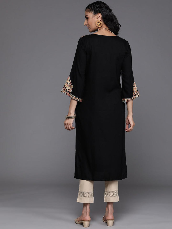 Black Embroidered Rayon Kurta - ShopLibas