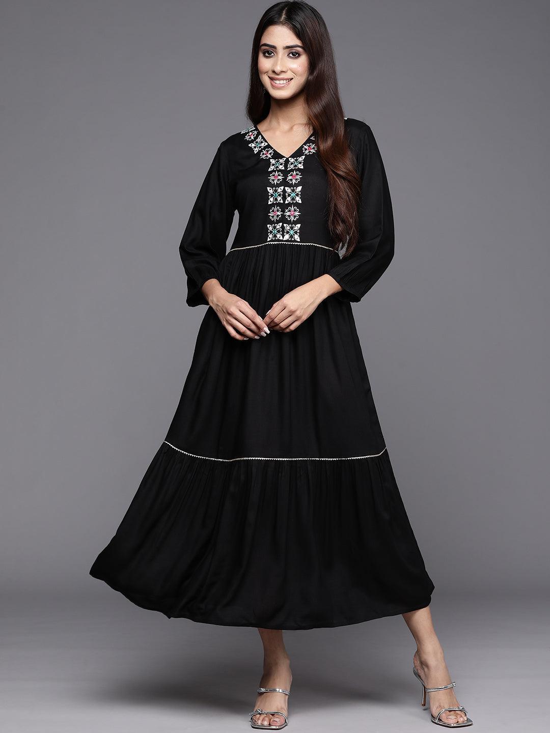 Buy Black Embroidered Rayon Maxi Dress Online in USA at $22.00 | Libas Buy Black Embroidered Rayon Maxi Dress Online in USA at $22.00 | Libas