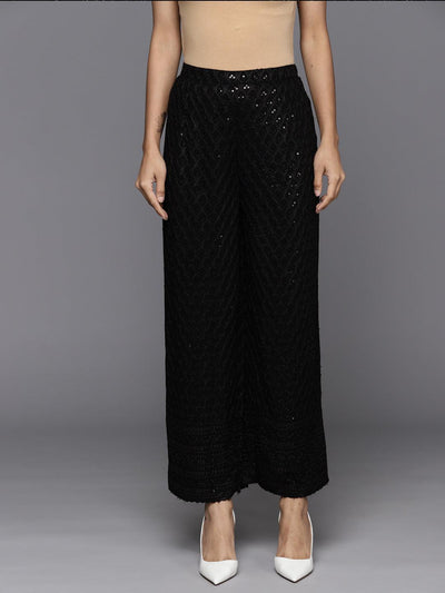Black Embroidered Rayon Trousers - Libas