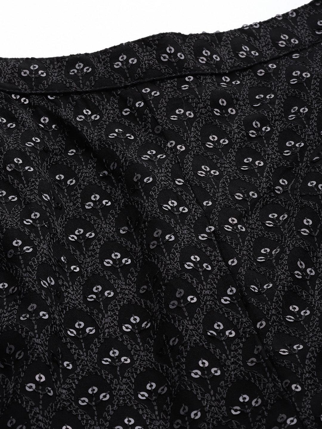 Black Embroidered Rayon Trousers - Libas 