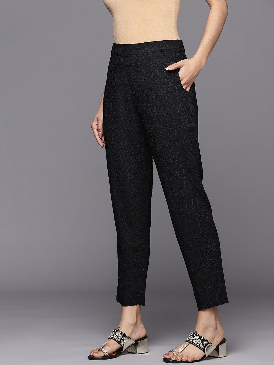 Black Embroidered Viscose Rayon Trousers - ShopLibas 