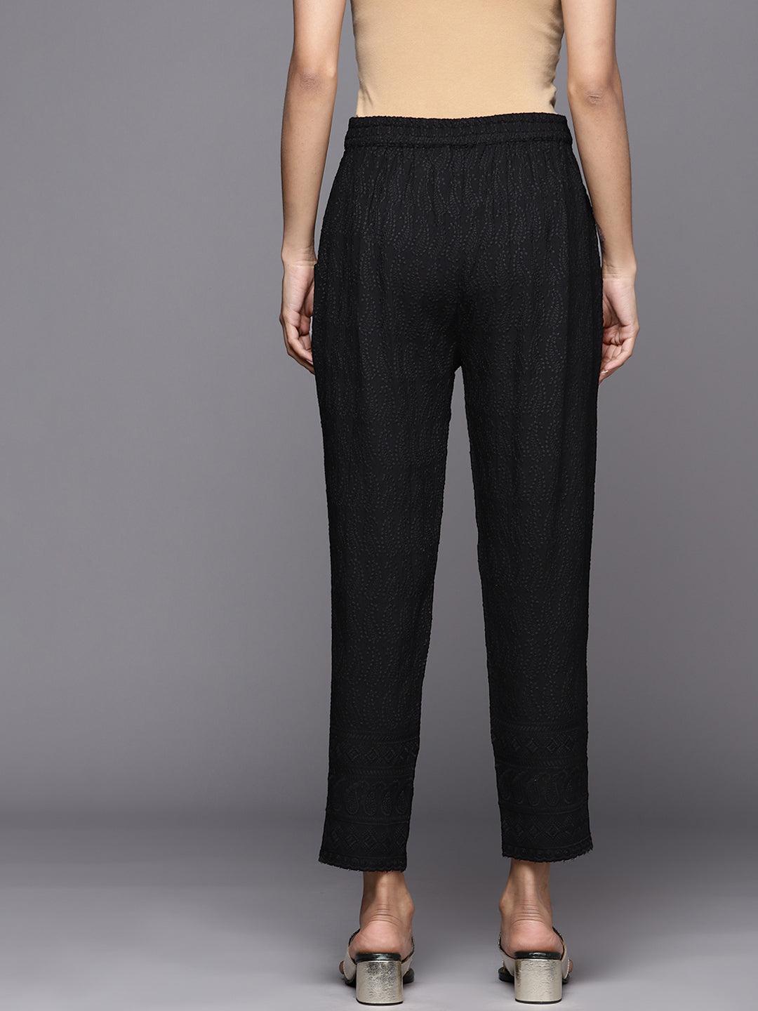 Black Embroidered Viscose Rayon Trousers - ShopLibas 