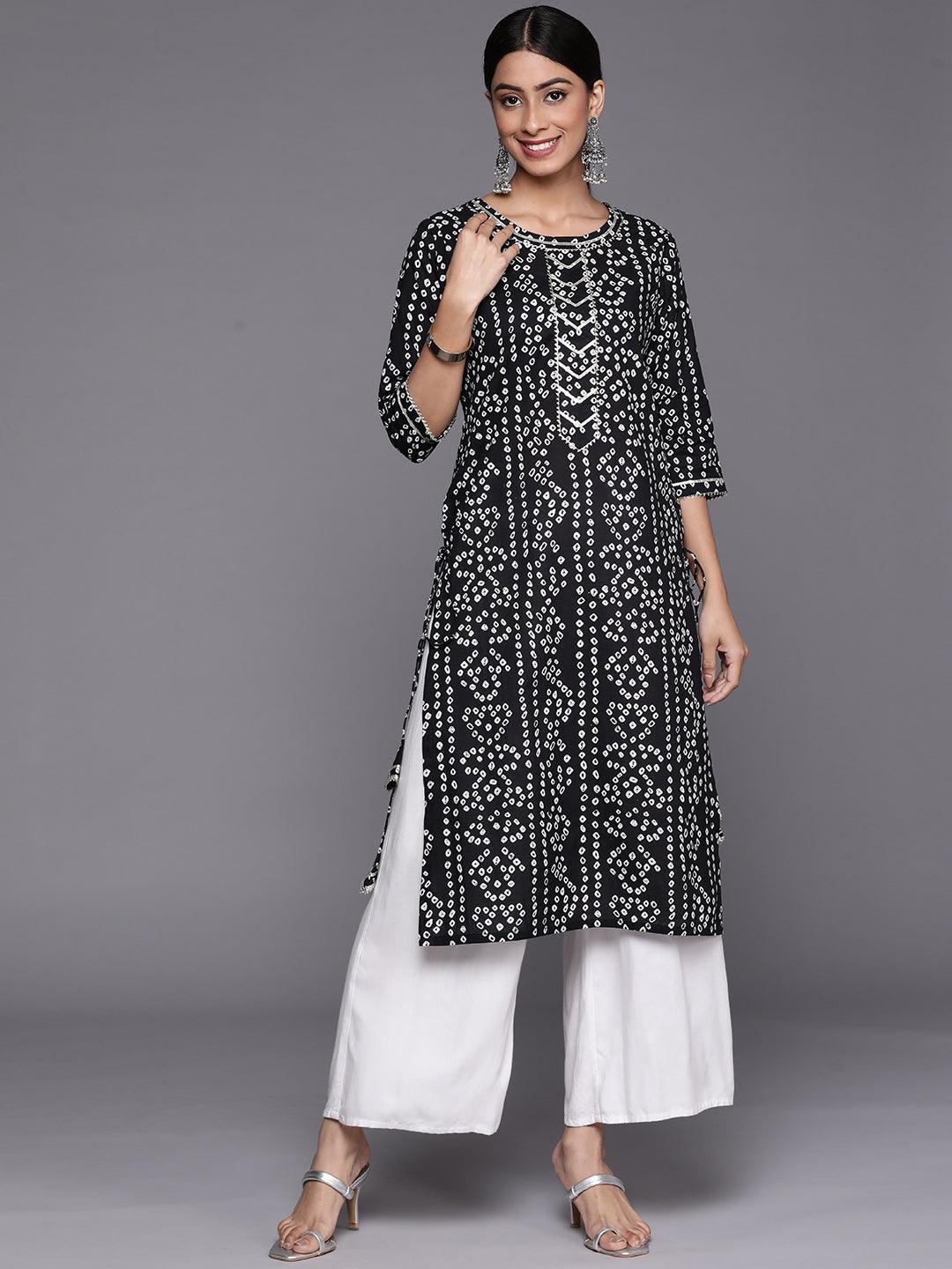 Black Printed Cotton Straight Kurta - ShopLibas