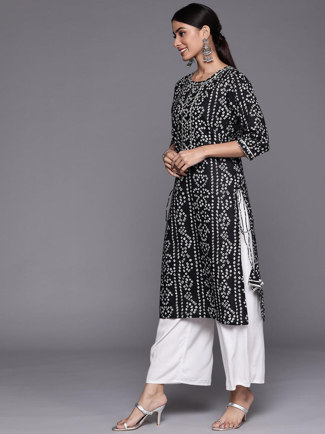 Black Printed Cotton Straight Kurta - ShopLibas