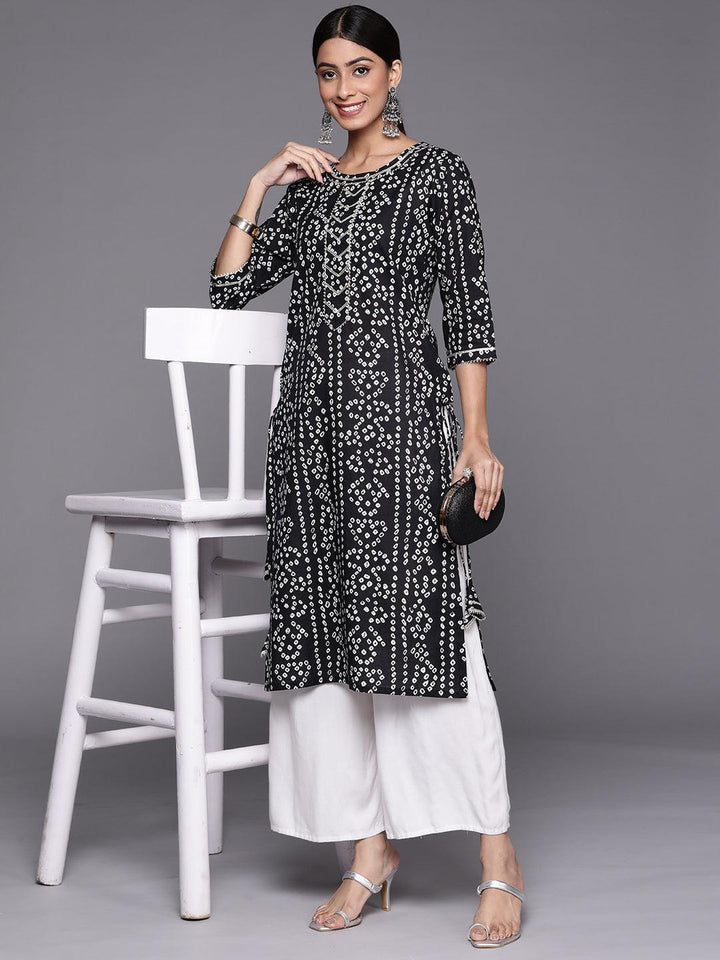 Black Printed Cotton Straight Kurta - ShopLibas