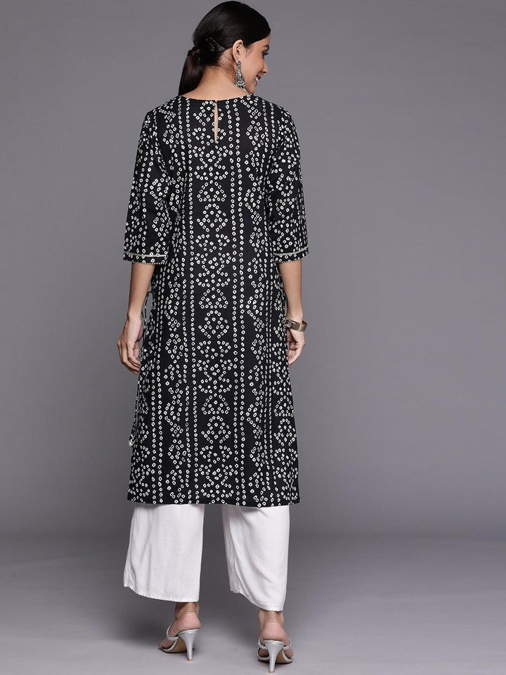 Black Printed Cotton Straight Kurta - ShopLibas