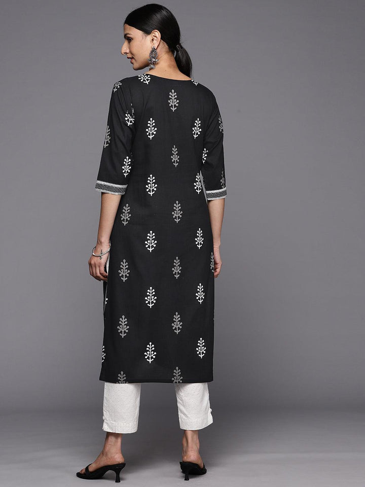 Black Printed Cotton Straight Kurta