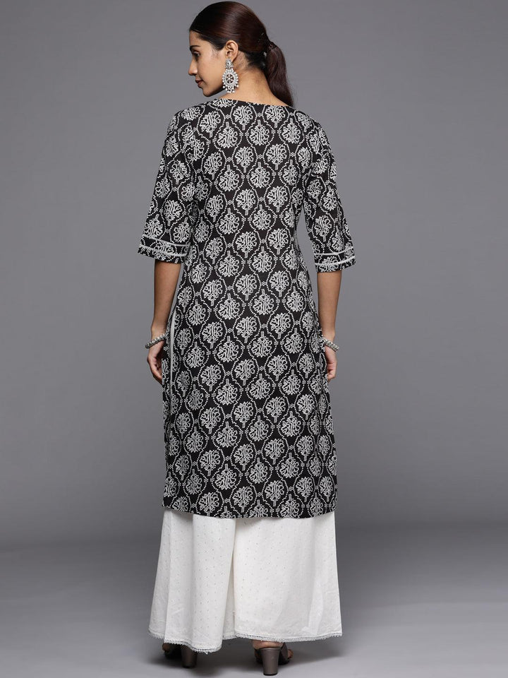 Black Printed Cotton Straight Kurta - ShopLibas
