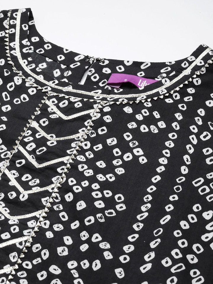 Black Printed Cotton Straight Kurta - ShopLibas
