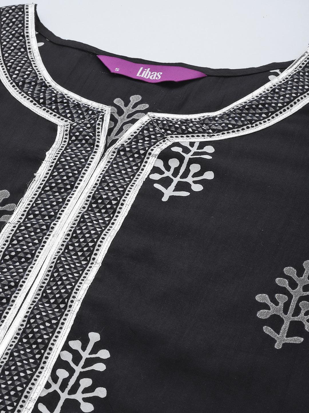 Black Printed Cotton Straight Kurta - ShopLibas 