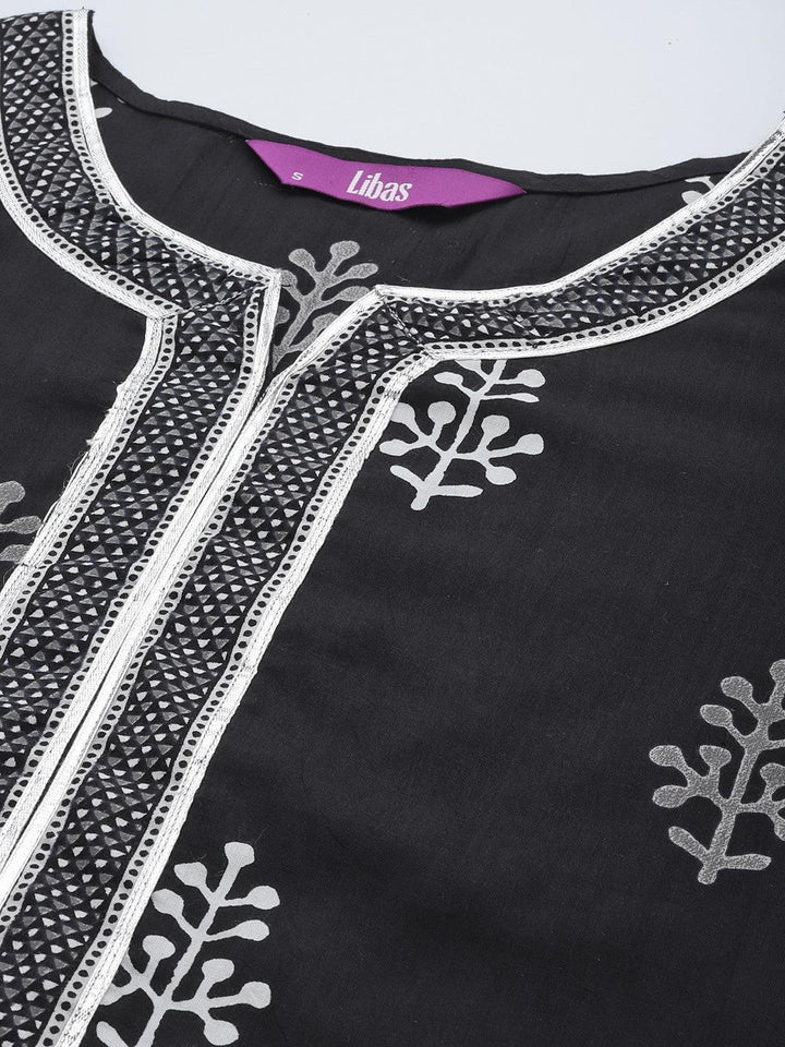 Black Printed Cotton Straight Kurta
