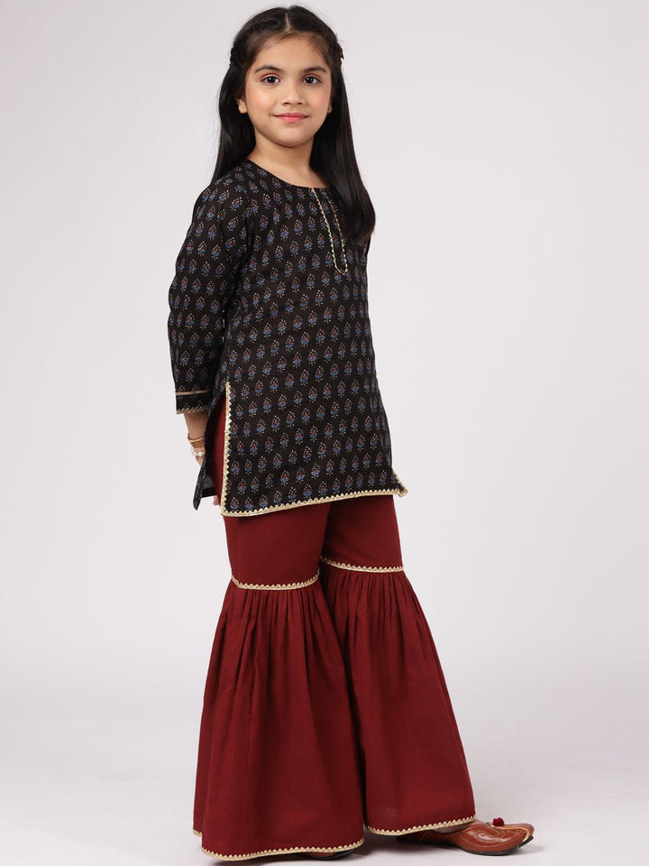 Black Printed Cotton Straight Suit Set - ShopLibas
