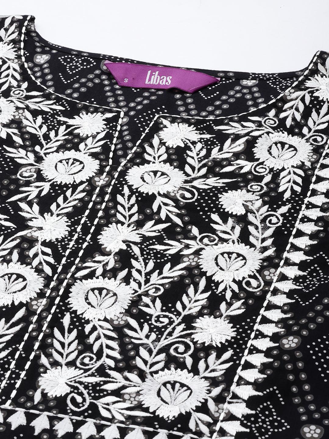 Black Printed Cotton Straight Suit Set With Trousers - ShopLibas 