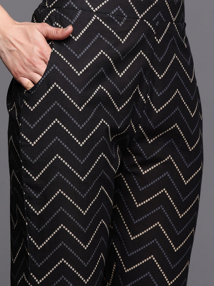 Black Printed Cotton Straight Kurta Set With Trousers