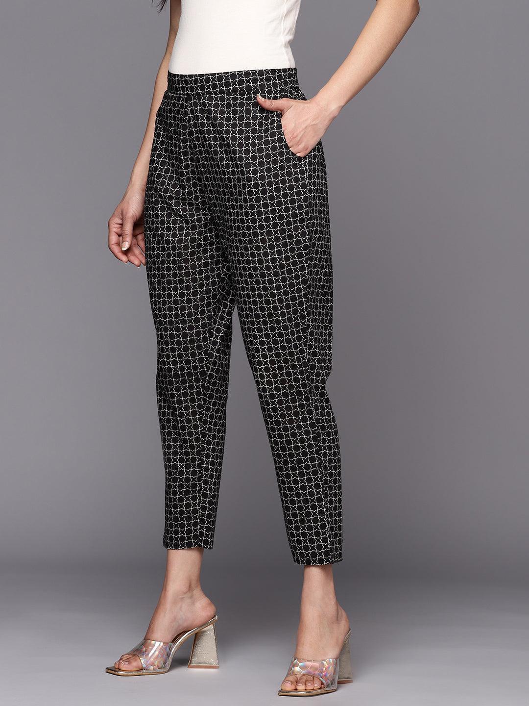 Black Printed Cotton Trousers - ShopLibas 