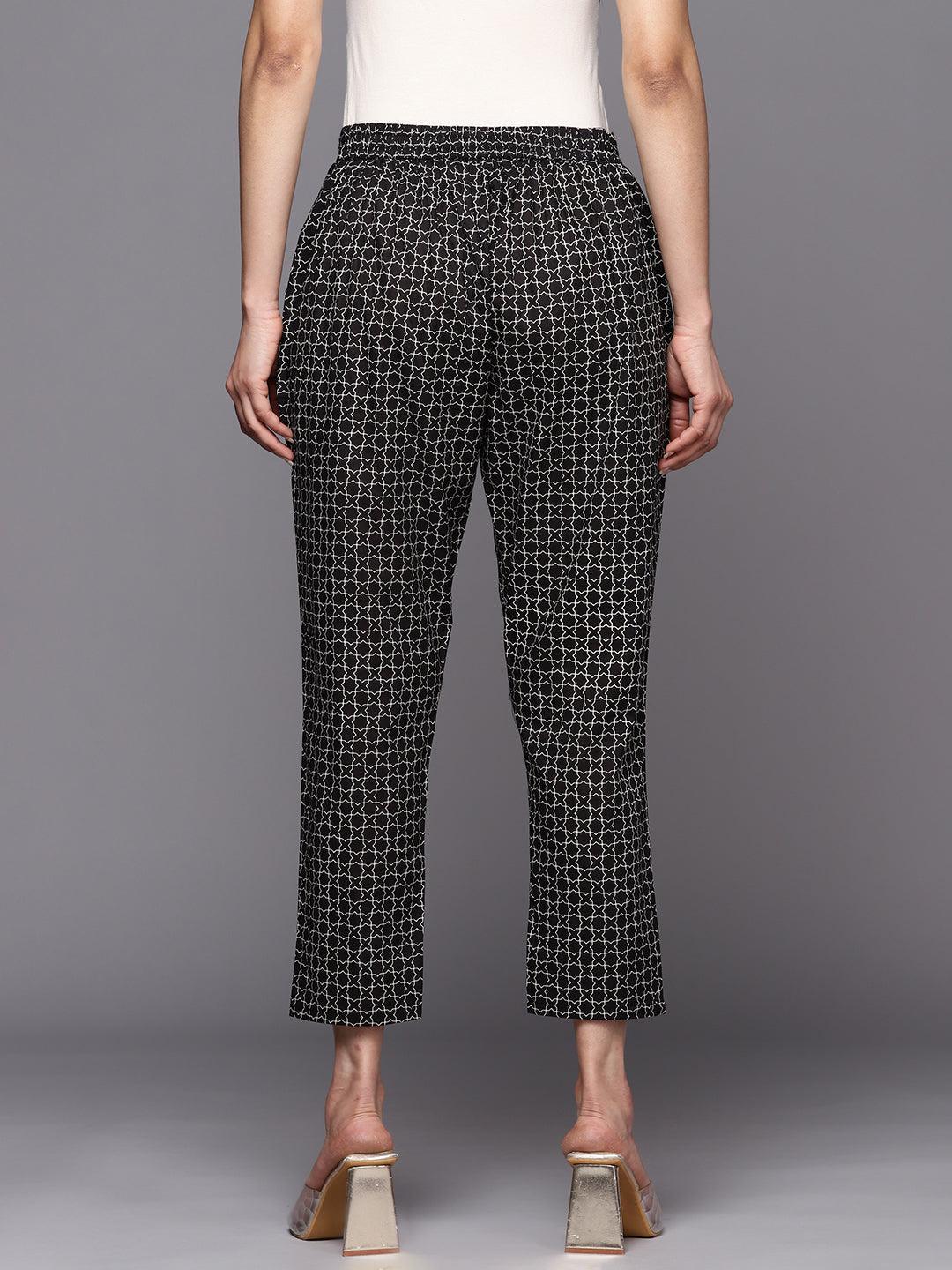 Black Printed Cotton Trousers - ShopLibas 