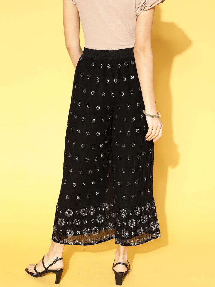 Black Printed Georgette Palazzos - ShopLibas