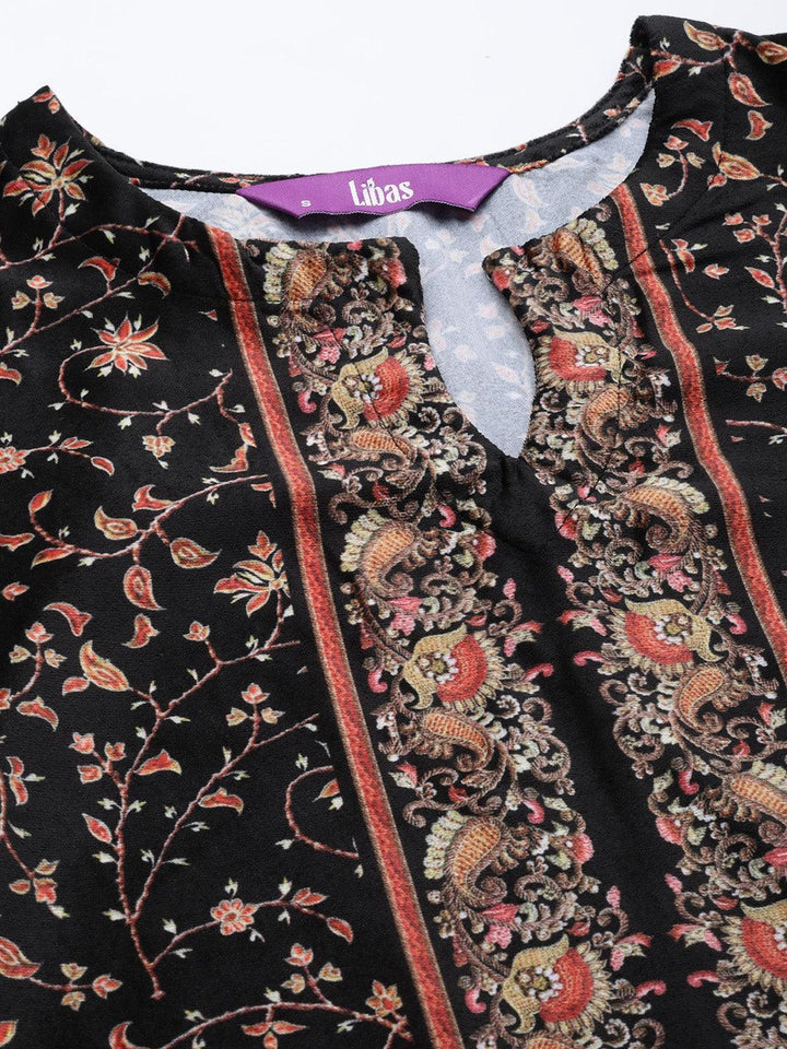 Black Printed Velvet Straight Kurta With Dupatta