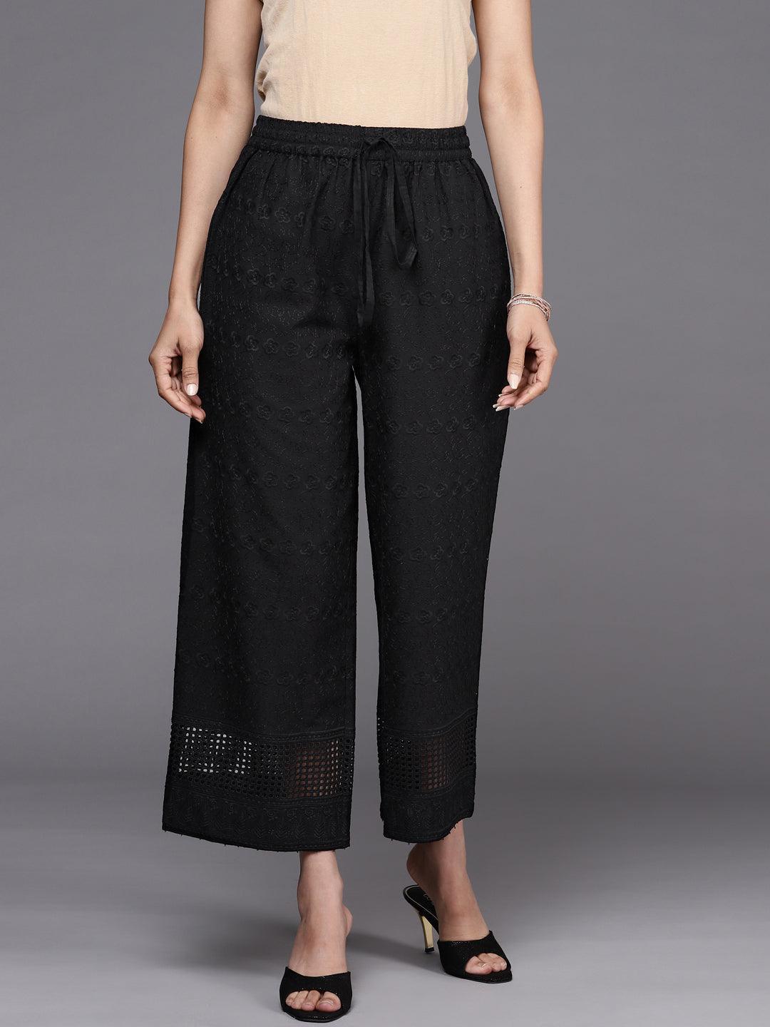 Black Self Design Cotton Palazzos - ShopLibas