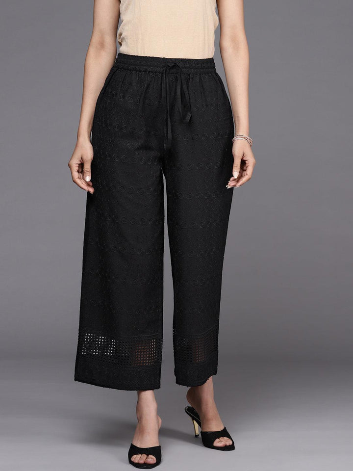 Black Self Design Cotton Palazzos
