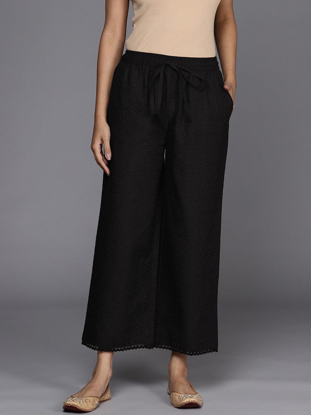 Black Self Design Cotton Palazzos - ShopLibas