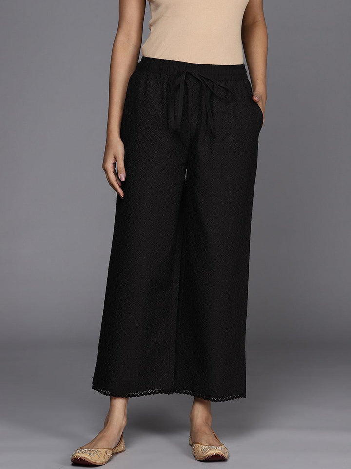 Black Self Design Cotton Palazzos - ShopLibas
