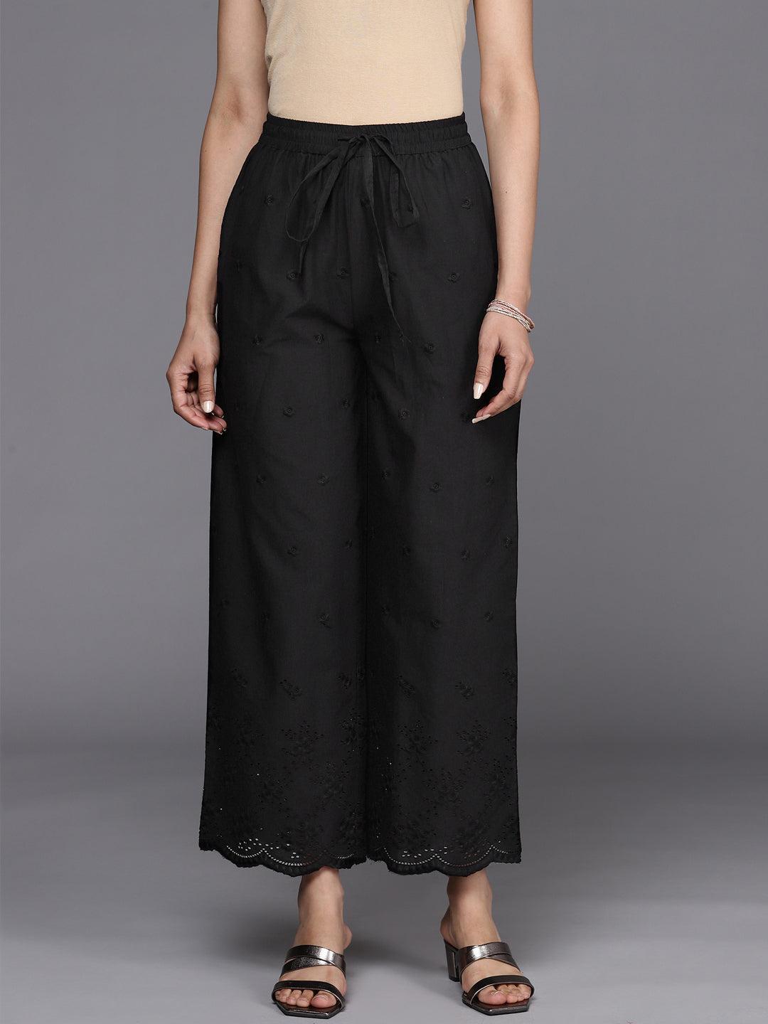 Black Self Design Cotton Palazzos - ShopLibas