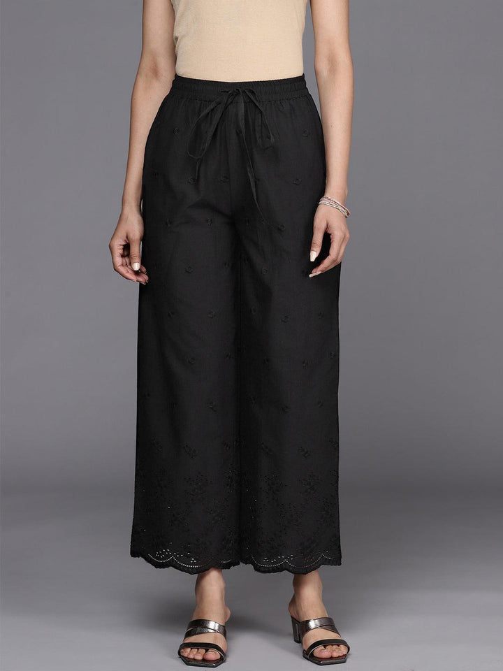 Black Self Design Cotton Palazzos - ShopLibas