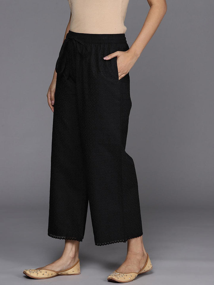 Black Self Design Cotton Palazzos - ShopLibas