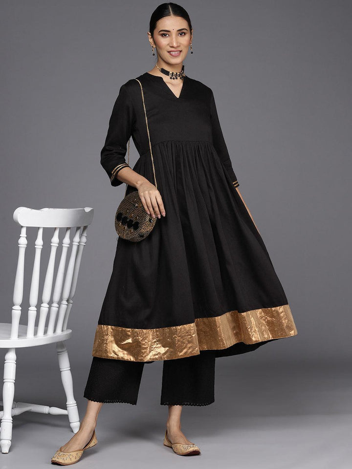 Black Self Design Cotton Palazzos - ShopLibas