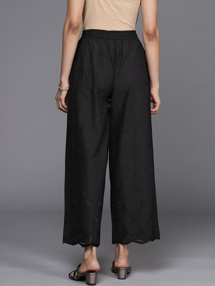 Black Self Design Cotton Palazzos - ShopLibas