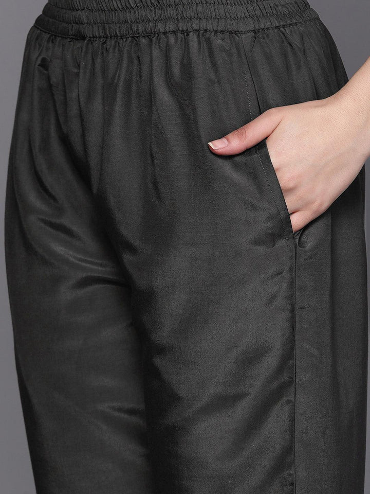 Black Self Design Silk Suit Set With Trousers