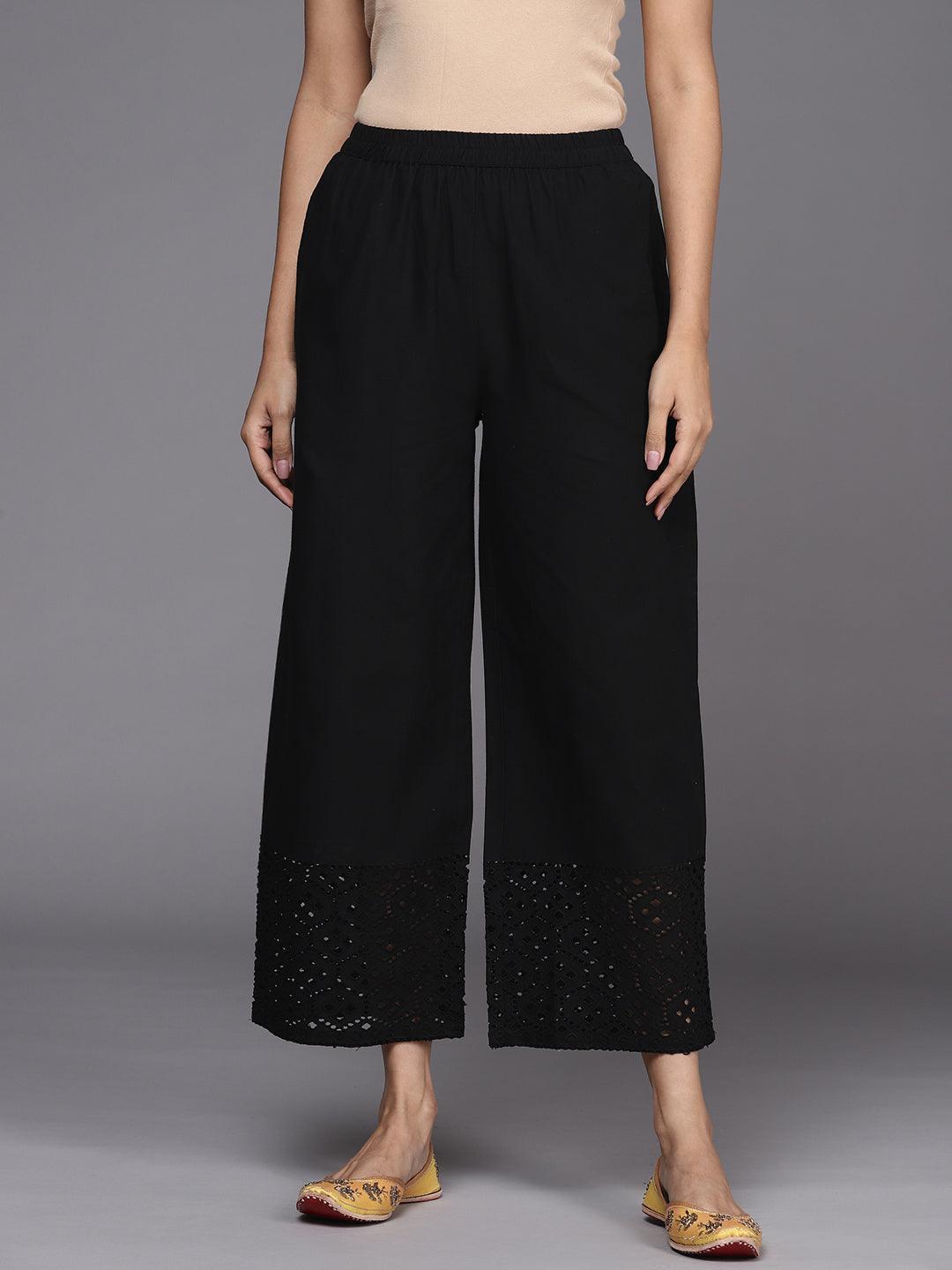 Black Solid Cotton Palazzos - ShopLibas