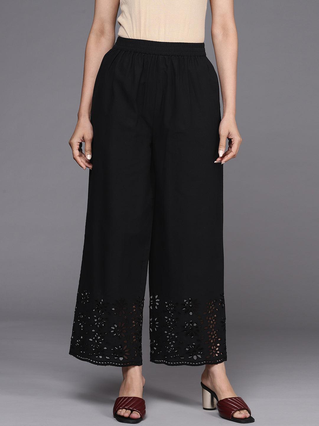 Black Solid Cotton Palazzos - ShopLibas