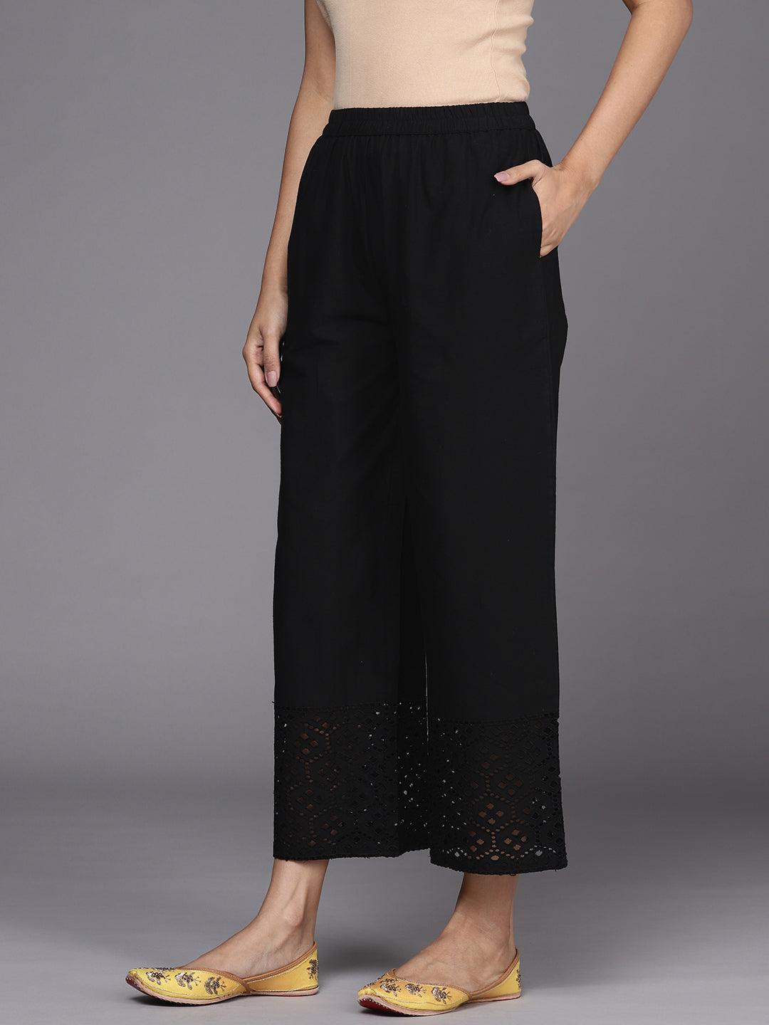 Black Solid Cotton Palazzos - ShopLibas 