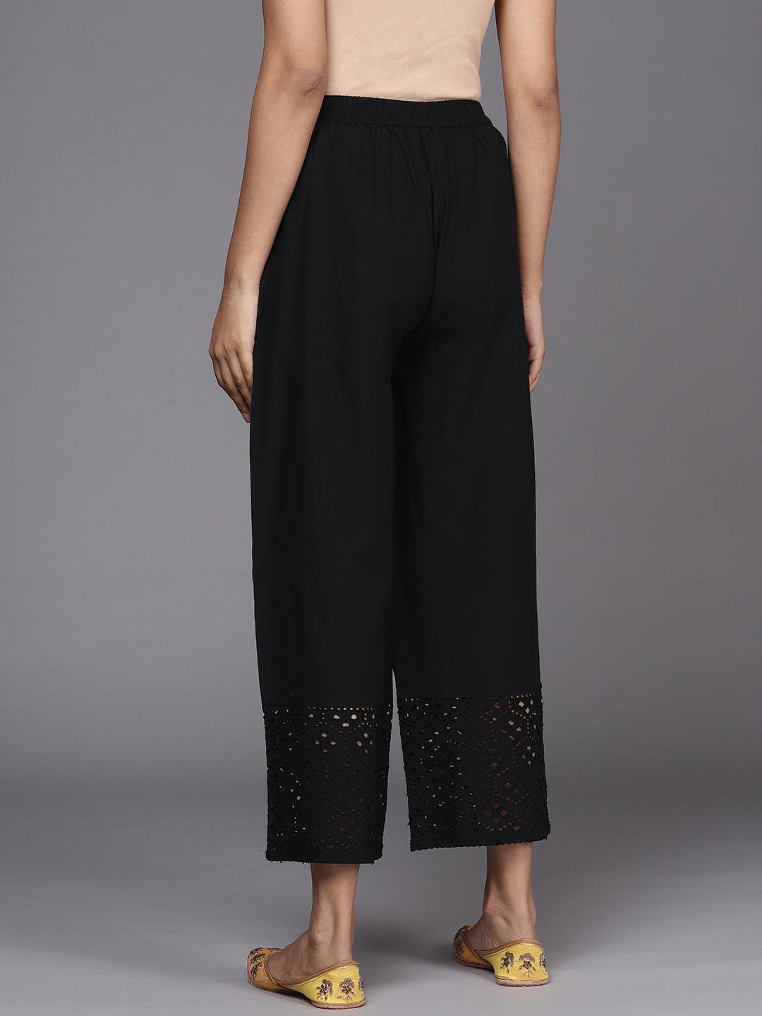 Black Solid Cotton Palazzos - ShopLibas 