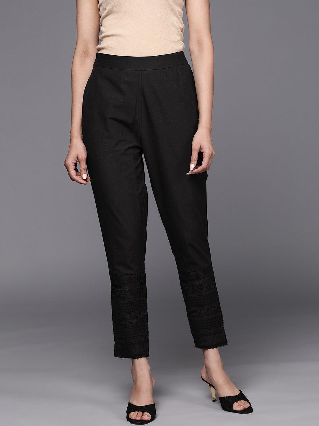 Black Solid Cotton Trousers - ShopLibas