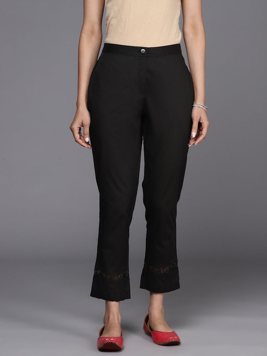Black Solid Cotton Trousers - ShopLibas
