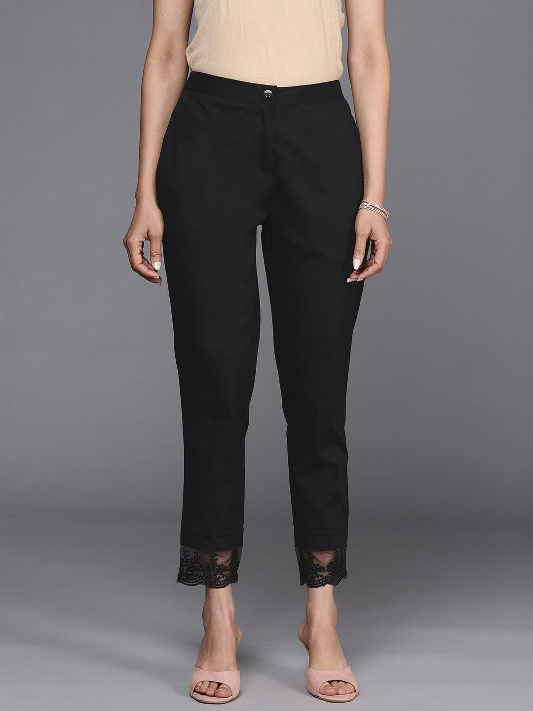 Black Solid Cotton Trousers - ShopLibas