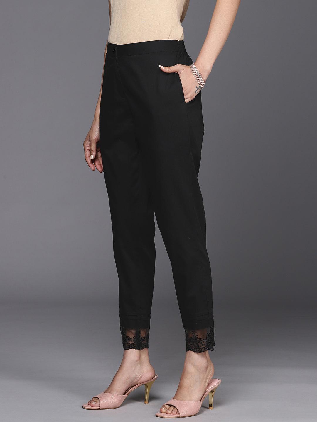 Black Solid Cotton Trousers - ShopLibas 